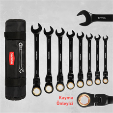 WORKPRO WP202603 8-17mm 8 Parça CR-V Profesyonel Mafsallı Cırcır Kombine Anahtar Takımı + Bez Taşıma Kılıfı