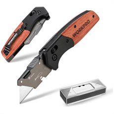 WORKPRO WP211035 Ağır Hizmet Çelik/Ahşap Gövde Katlanır Rötuş Maket Bıçağı + 11 Adet Yedek Bıçak