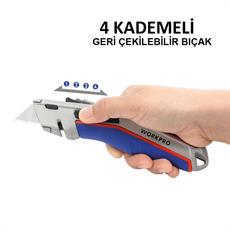 WORKPRO WP213015 Ağır Hizmet Alüminyum Gövde Otomatik Geri Çekilebilir Rötuş Maket Bıçağı + 5 Adet Yedek Bıçak