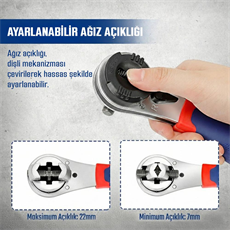 WORKPRO WP272063 7-22mm CR-V Profesyonel Ayarlanabilir 200mm Cırcır Anahtar