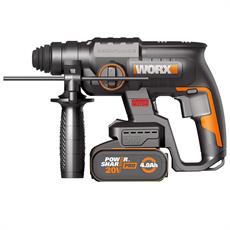 WORX WX381 20Volt 4.0Ah. 2J Li-ion Tek Akülü Şarjlı Profesyonel SDS-Plus Pnömatik Kırıcı/Delici + 3 Parça Delme Ucu 