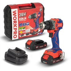 WORKPRO WP390022 20Volt 2.0Ah Li-ion 65Nm. Çift Akülü Kömürsüz Profesyonel Şarjlı Matkap