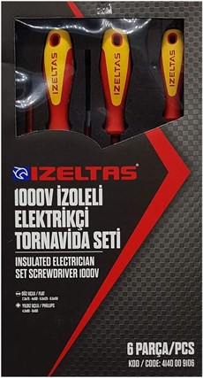İzeltaş 4140009106 1000V İzoleli Elektrikçi Tornavida Seti 6 Parça