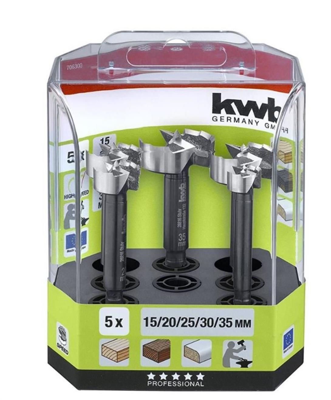 TOOLMAYS Set 5 Mèches Forstner | Ø15-35mm | Longueur 90mm | Acier Carbone | Coffret Bois