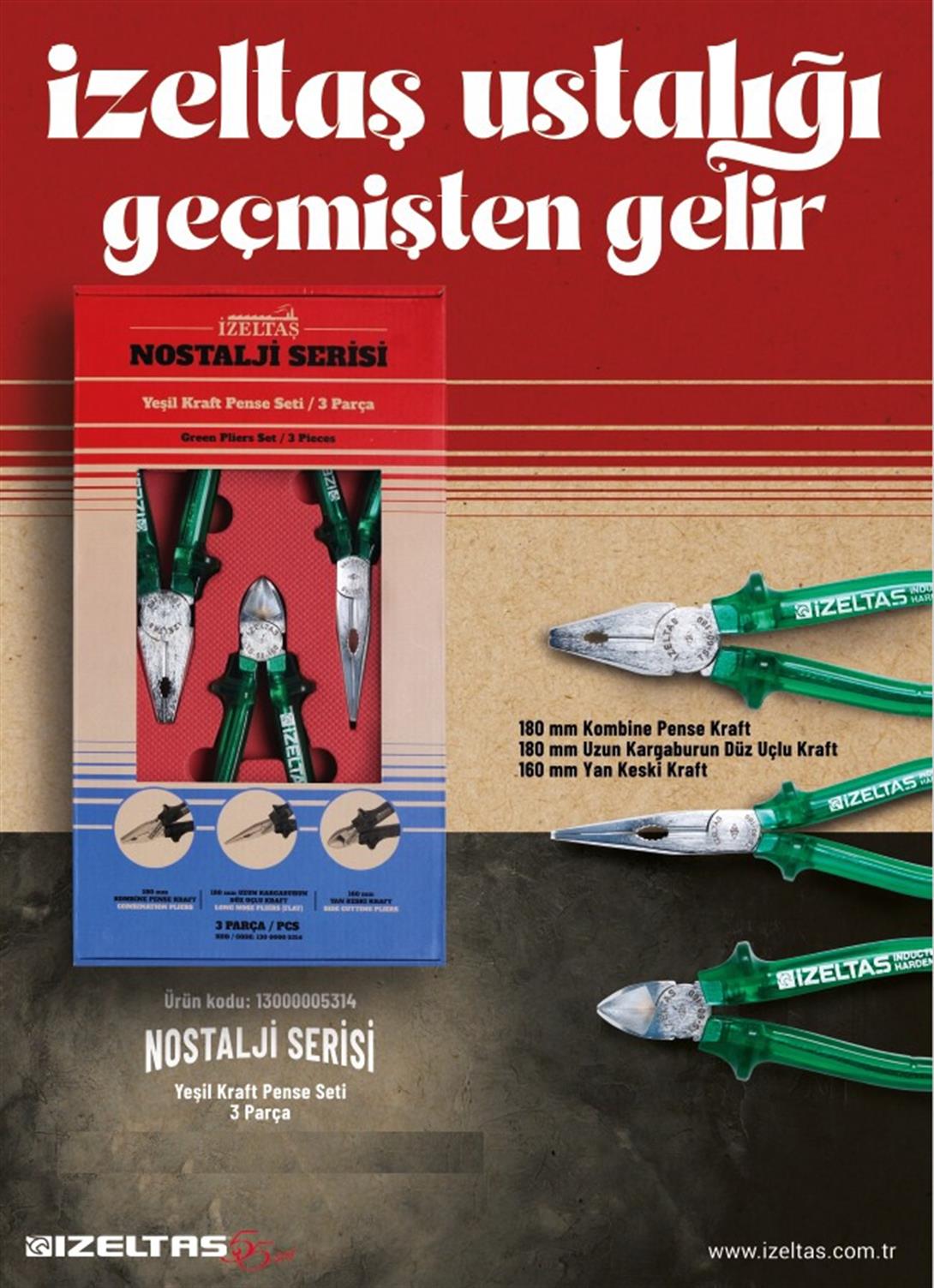 İzeltaş 13000005134 Nostalji Serisi Kraft Pense Seti 3 Parça