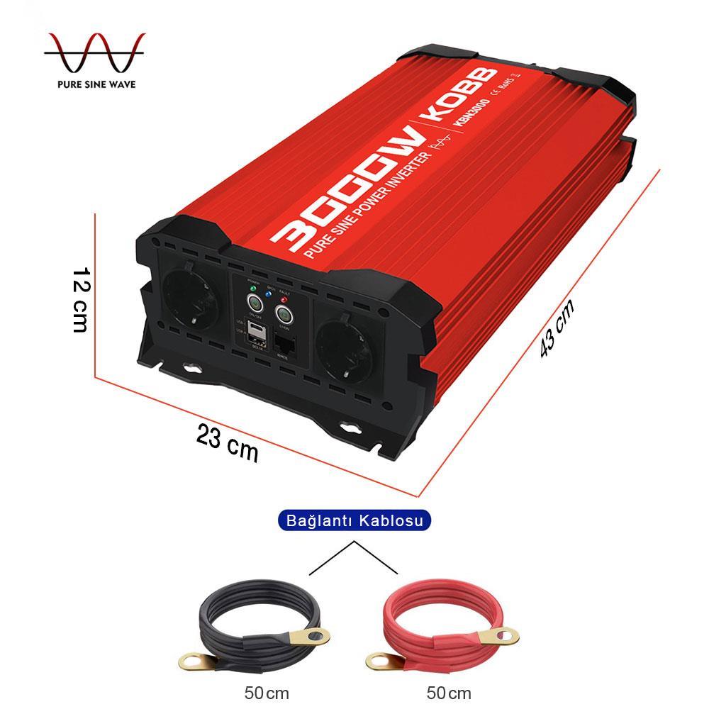 KOBB KBN3000 12V/220V 3000Watt Tam Sinüs Dönüştürücü İnvertörKOBBKBN3000İnverter Dönüştürücü-LastikTR.com