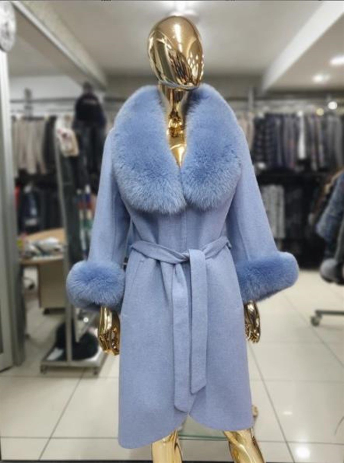 Hakiki Deri Açık Mavi Kadın Kürk Ceket Mont %100 Orijinal Deri