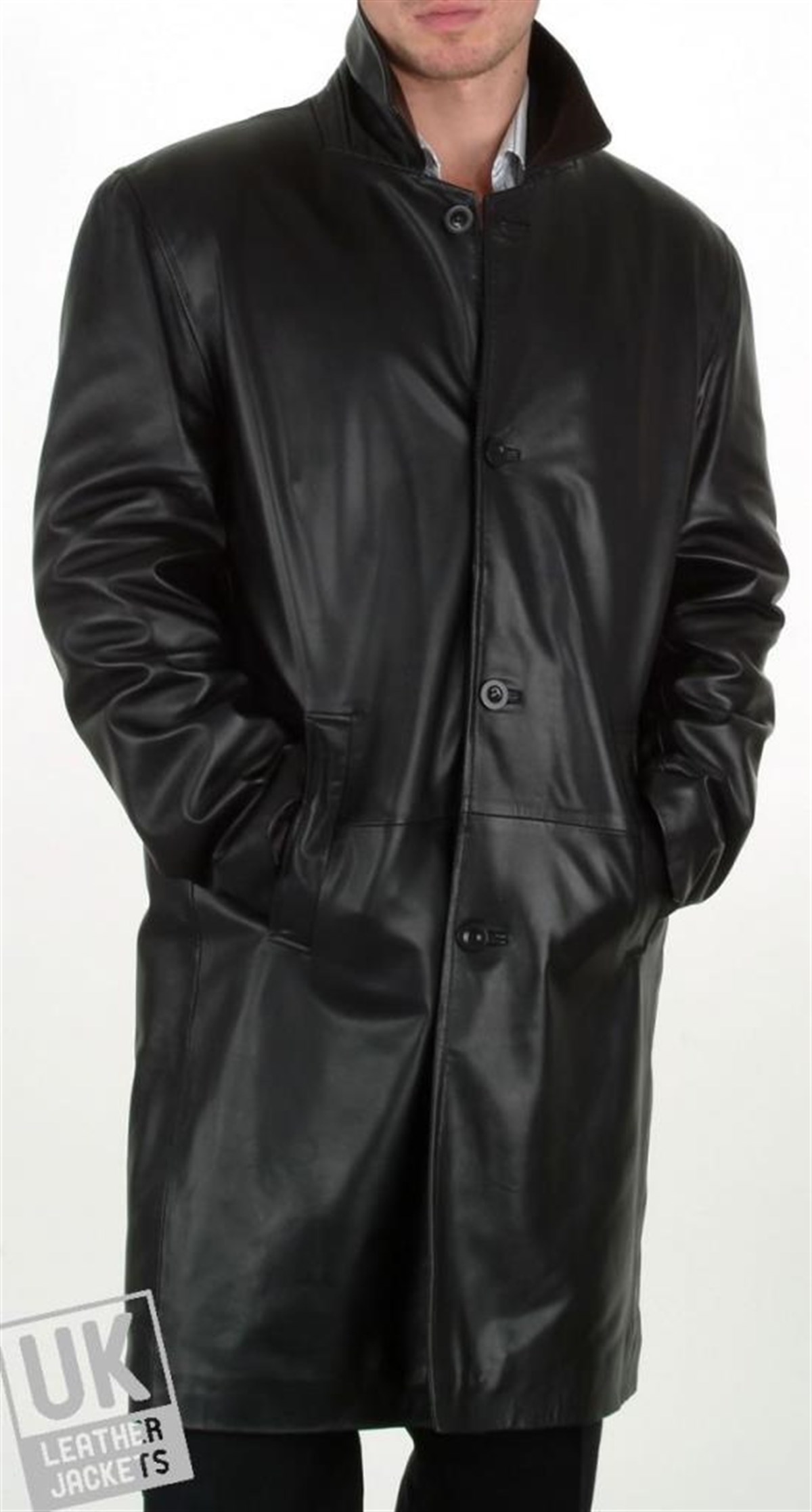 Hakiki Deri Siyah Saint Uzun Erkek Deri Ceket