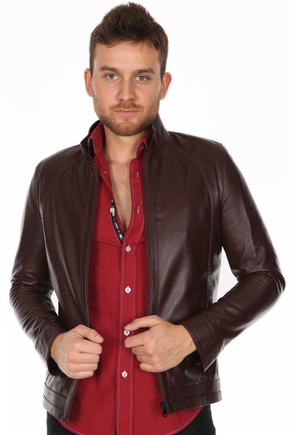 ERKEK BORDO SPOR DERİ MONT