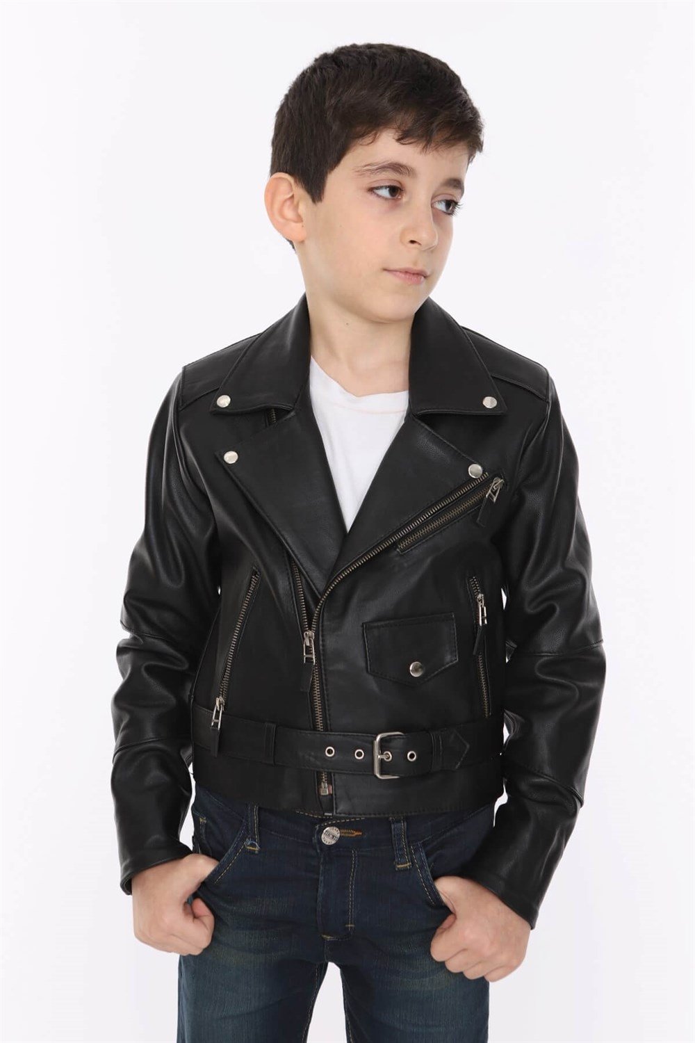 Erkek Çocuk Deri Mont Kuzey Modeli