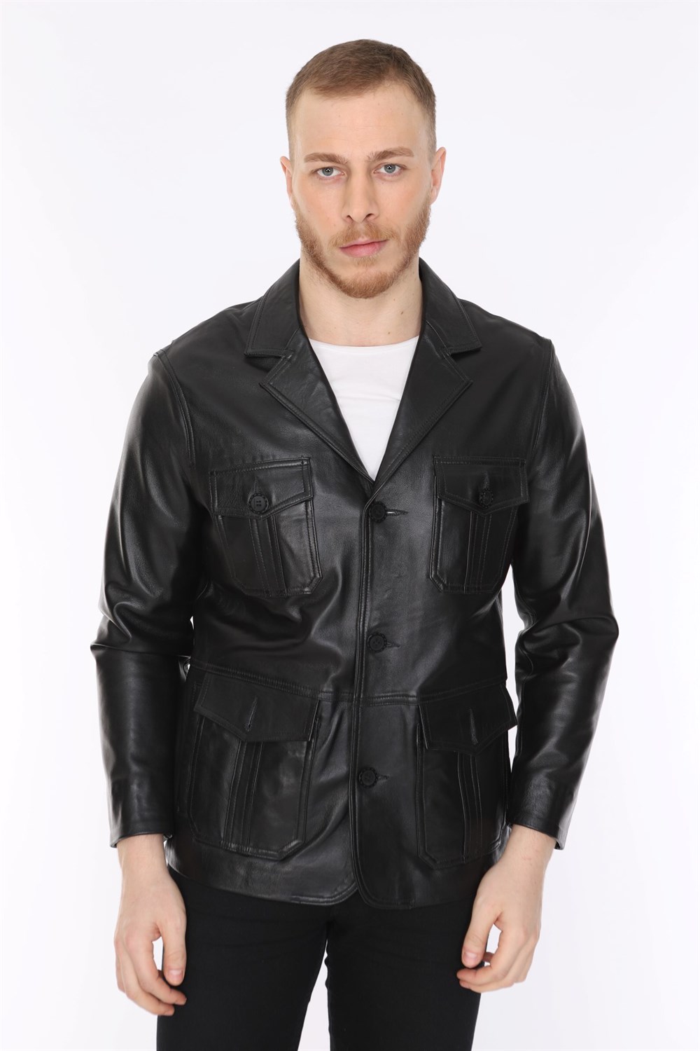 Erkek Deri Ceket Siyah Blazer Cepli