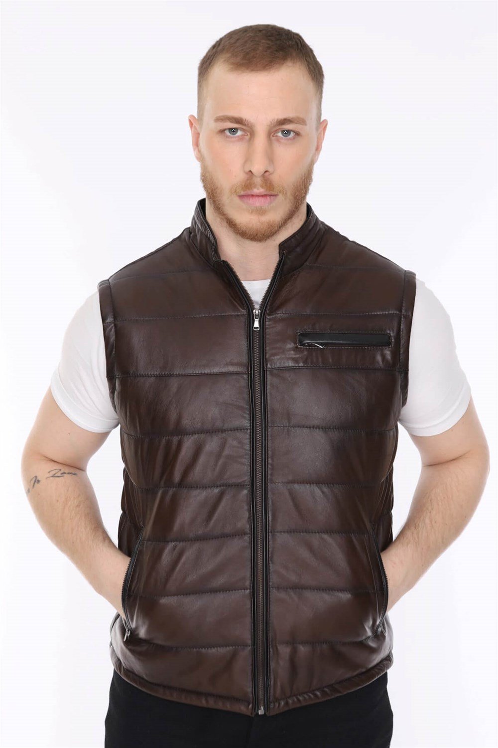 Erkek Deri Yelek Koyukahverengi Derby