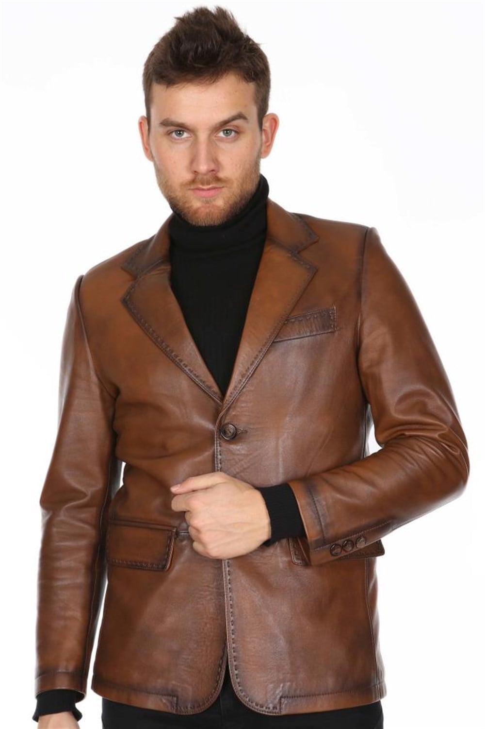 ERKEK KAHVE CASUAL DERİ CEKET