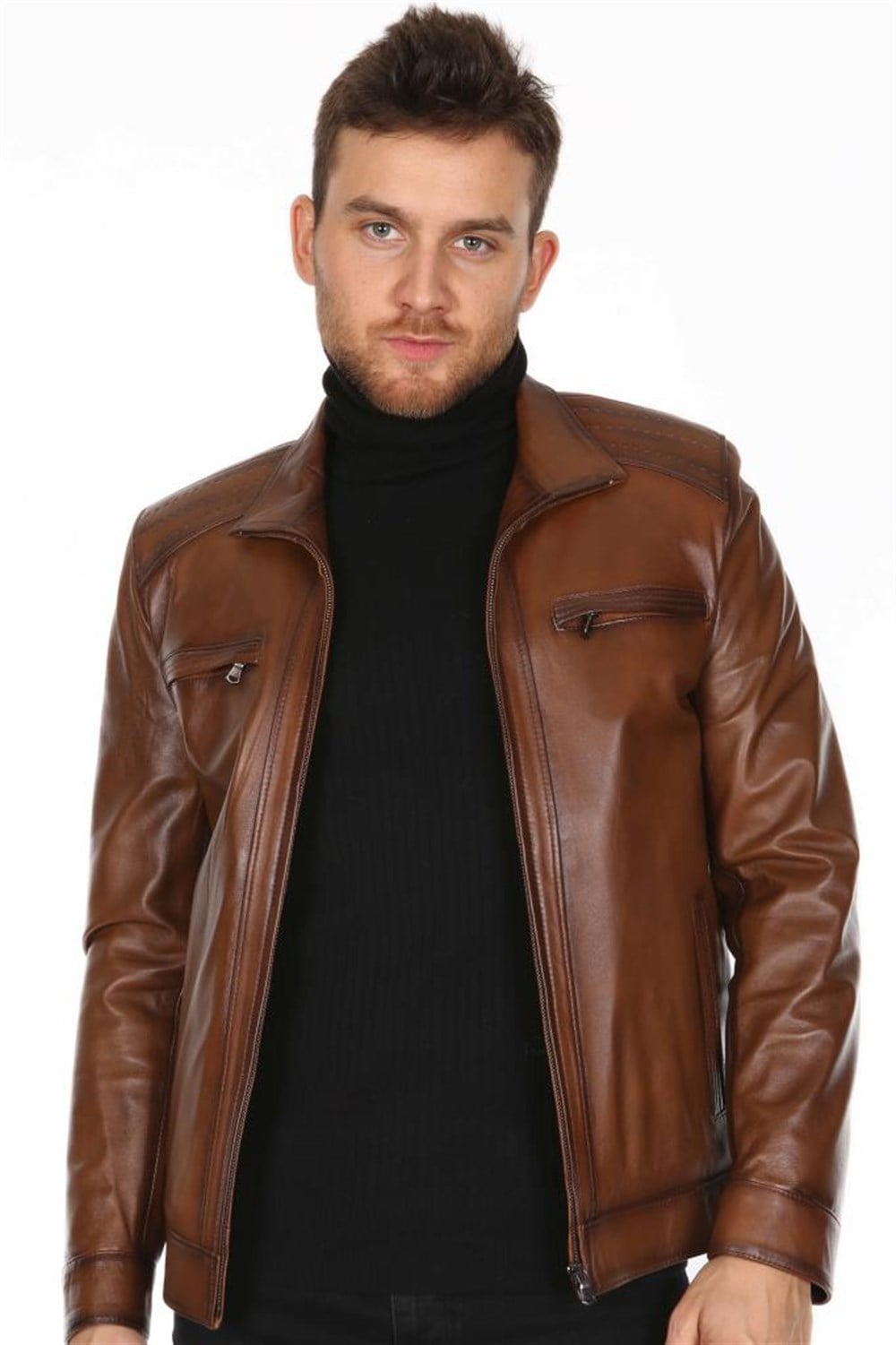 ERKEK KAHVE CASUAL DERİ MONT