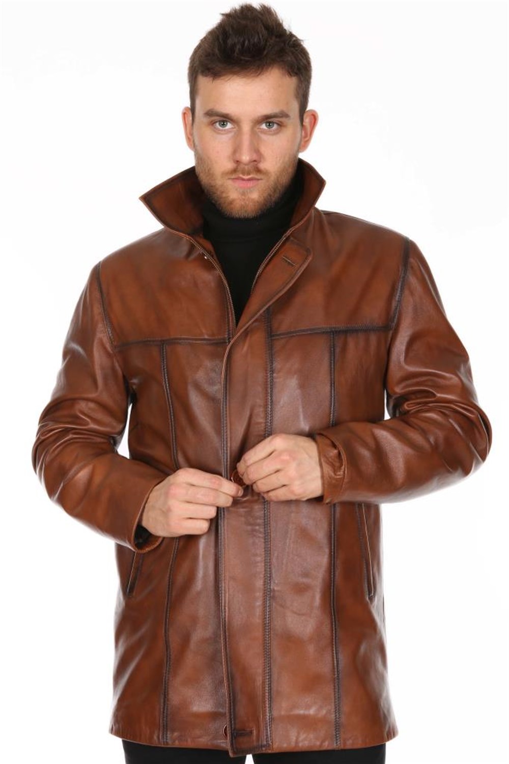 ERKEK KAHVE DÜZ MODEL DERİ PARKE