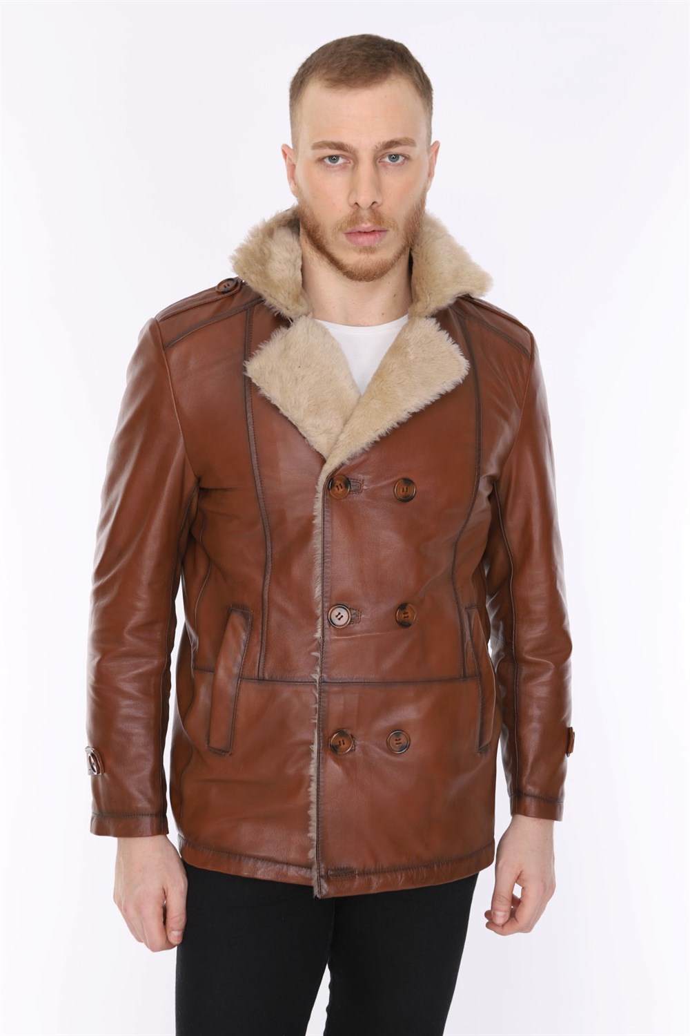 Erkek Kürklü Deri Mont Dispont