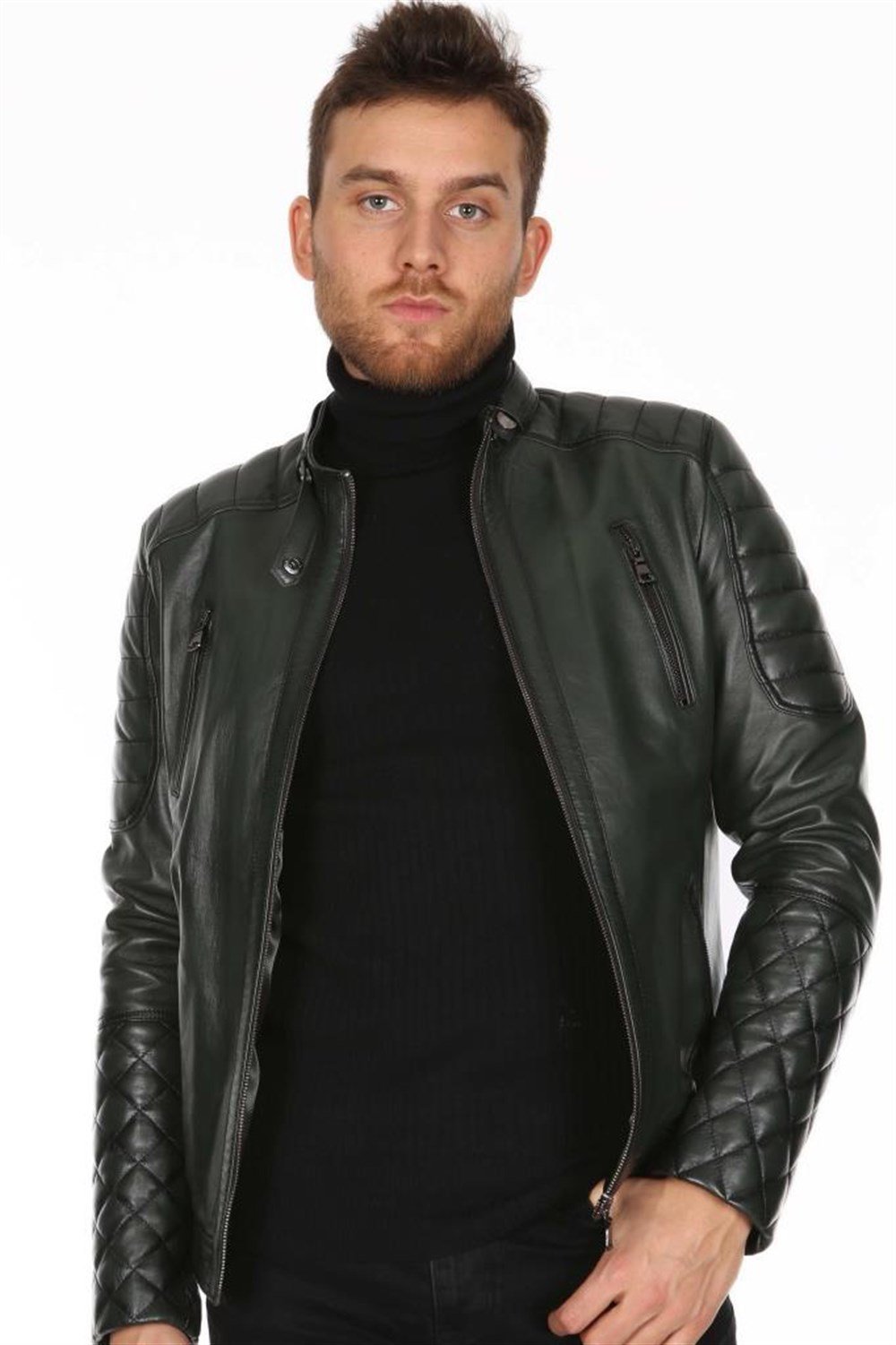 ERKEK HAKİ SPOR DERİ MONT