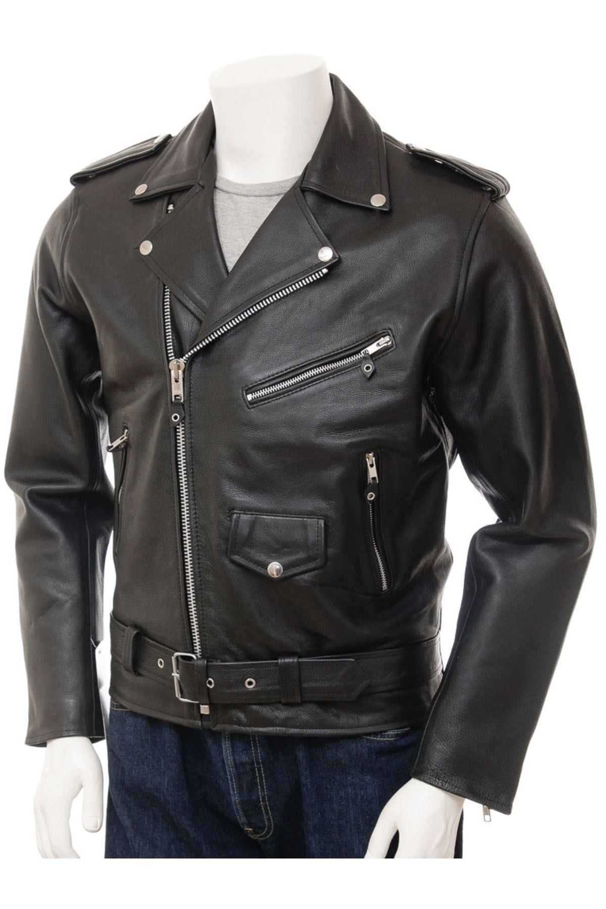 Hakiki Deri Siyah Erkek Deri Biker Ceket: Ashcombe