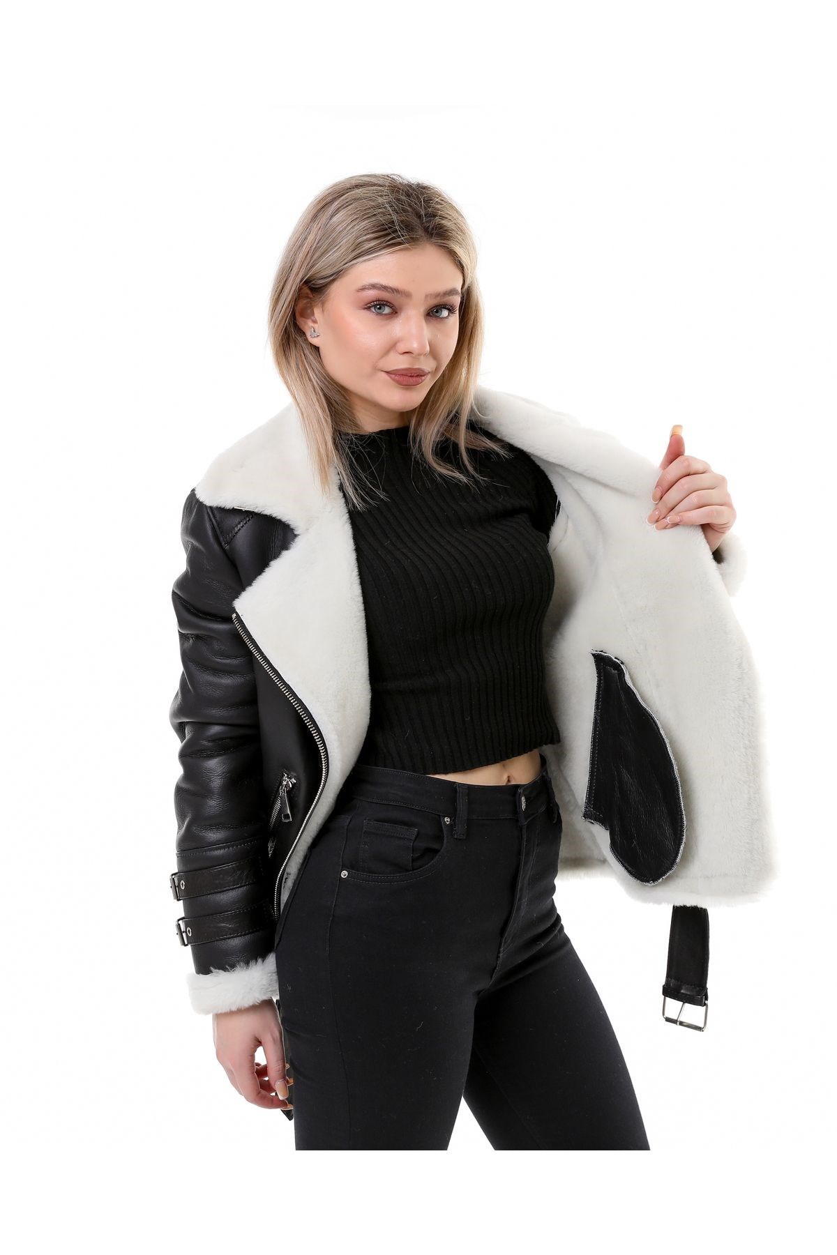 Kadın Deri Kürk Görünümlü Ceket