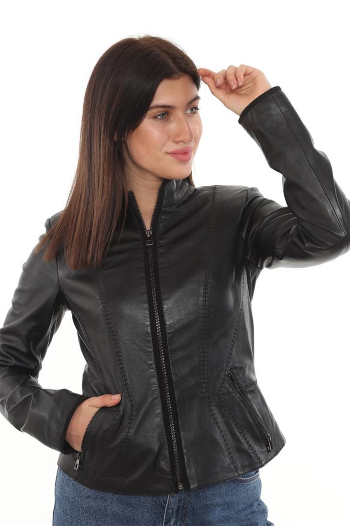 Hakiki Deri Siyah Landra Kadın Ceket