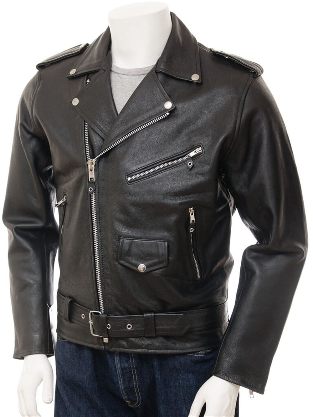 Siyah Erkek Deri Biker Ceket: Ashcombe