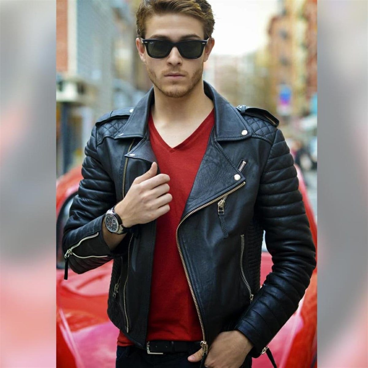 Hakiki Deri Siyah Boda Fermuarlı Erkek Deri Ceket