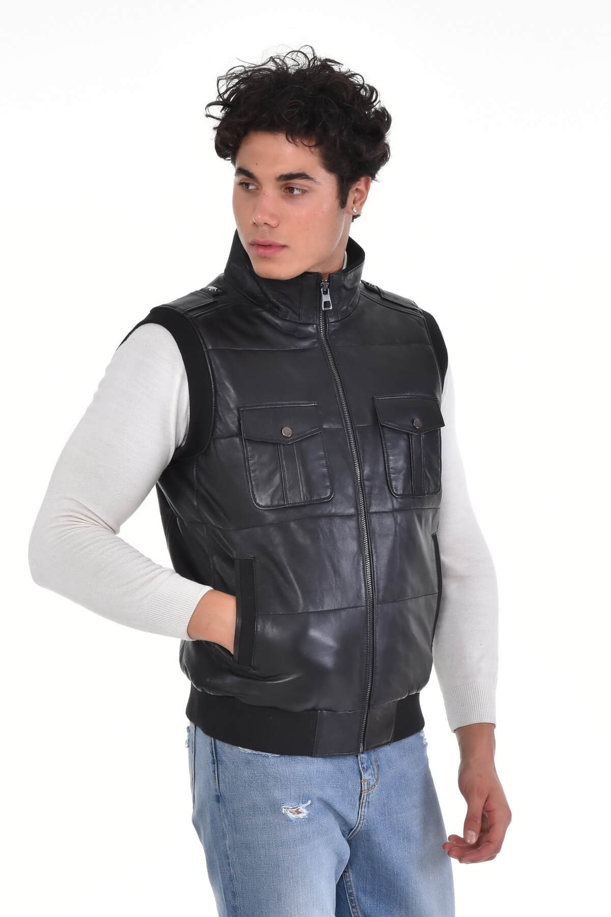 Daniel Siyah Erkek %100 Orijinal Deri Yelek