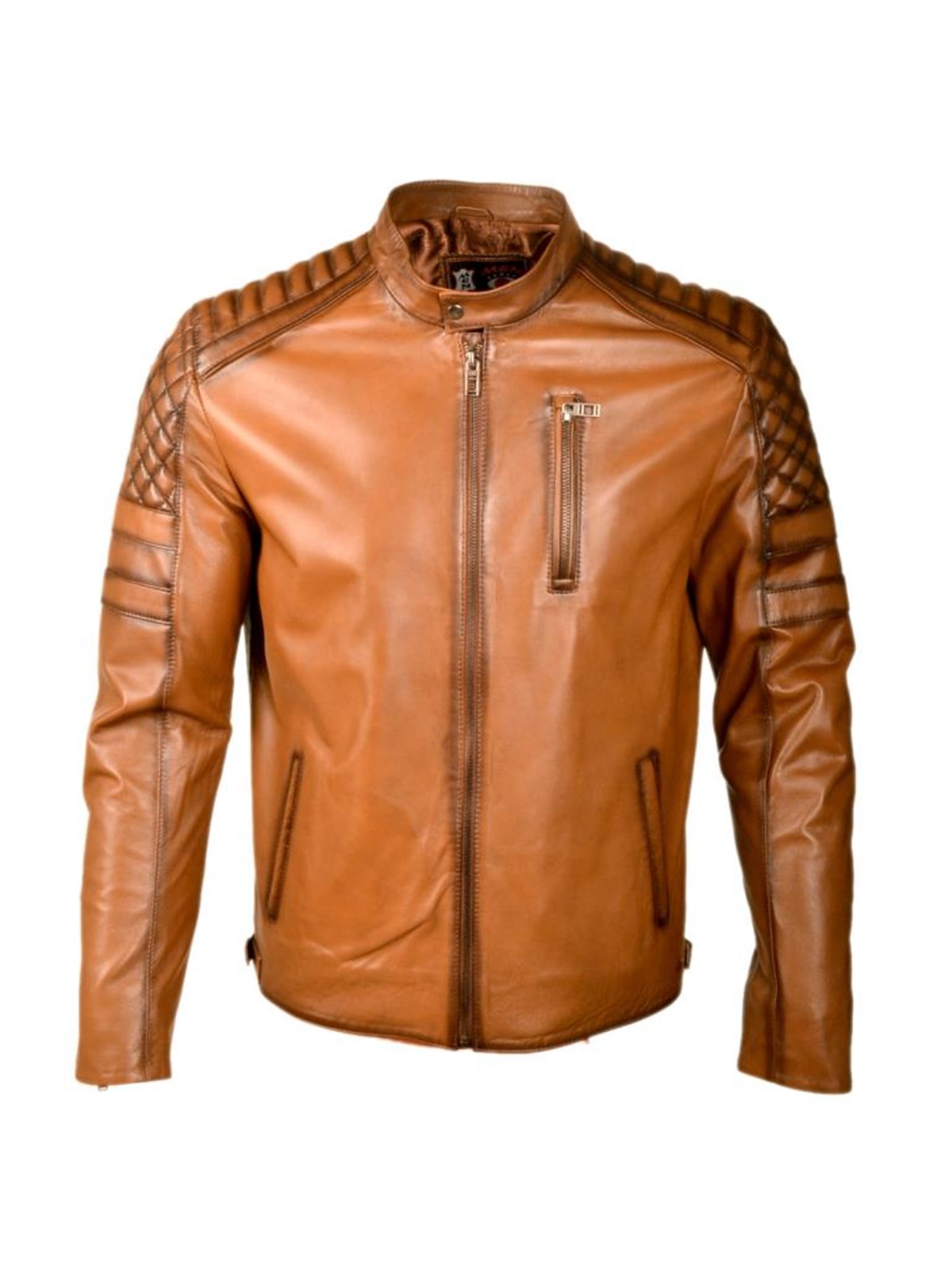 Hakiki Deri Kahverengi Omuz Kol İşlemeli Kısa Erkek Deri Ceket