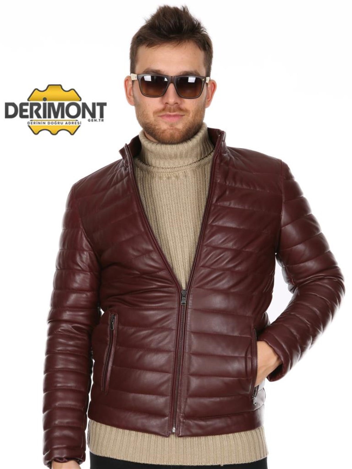Hakiki Deri Bordo Erkek Spor Şişme Deri Mont Deri Ceket