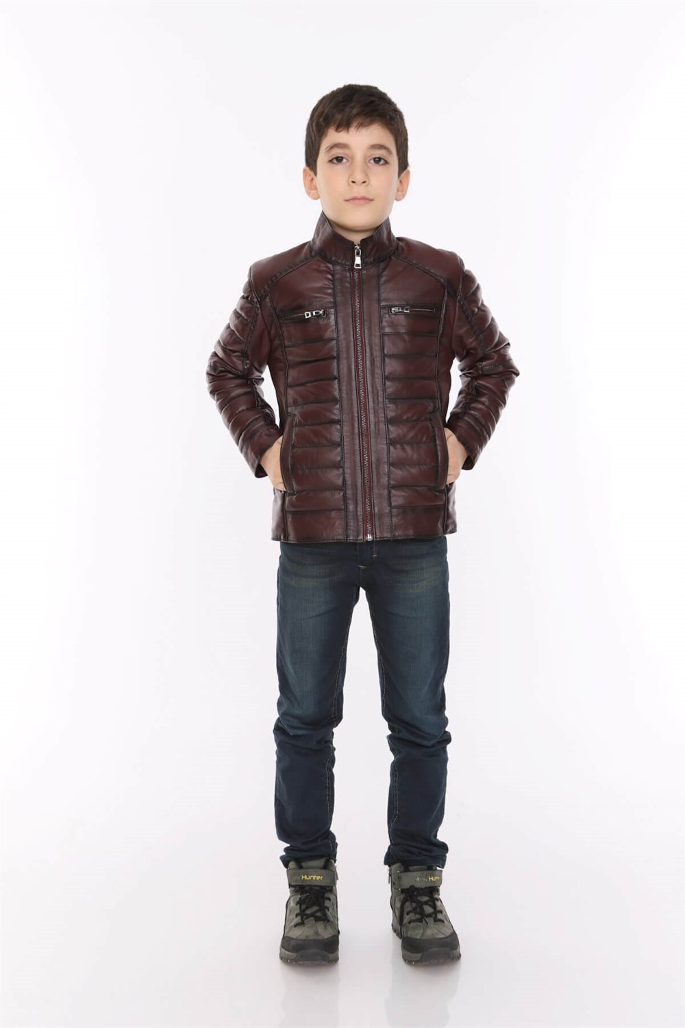 Erkek Çocuk Deri Mont Bordo Griss | Deri Ceket Modelleri - Dericeket.com.tr