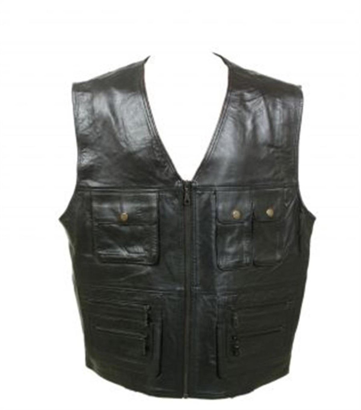 Hakiki Deri Siyah Todex Düğmeli Avcı Erkek Yelek