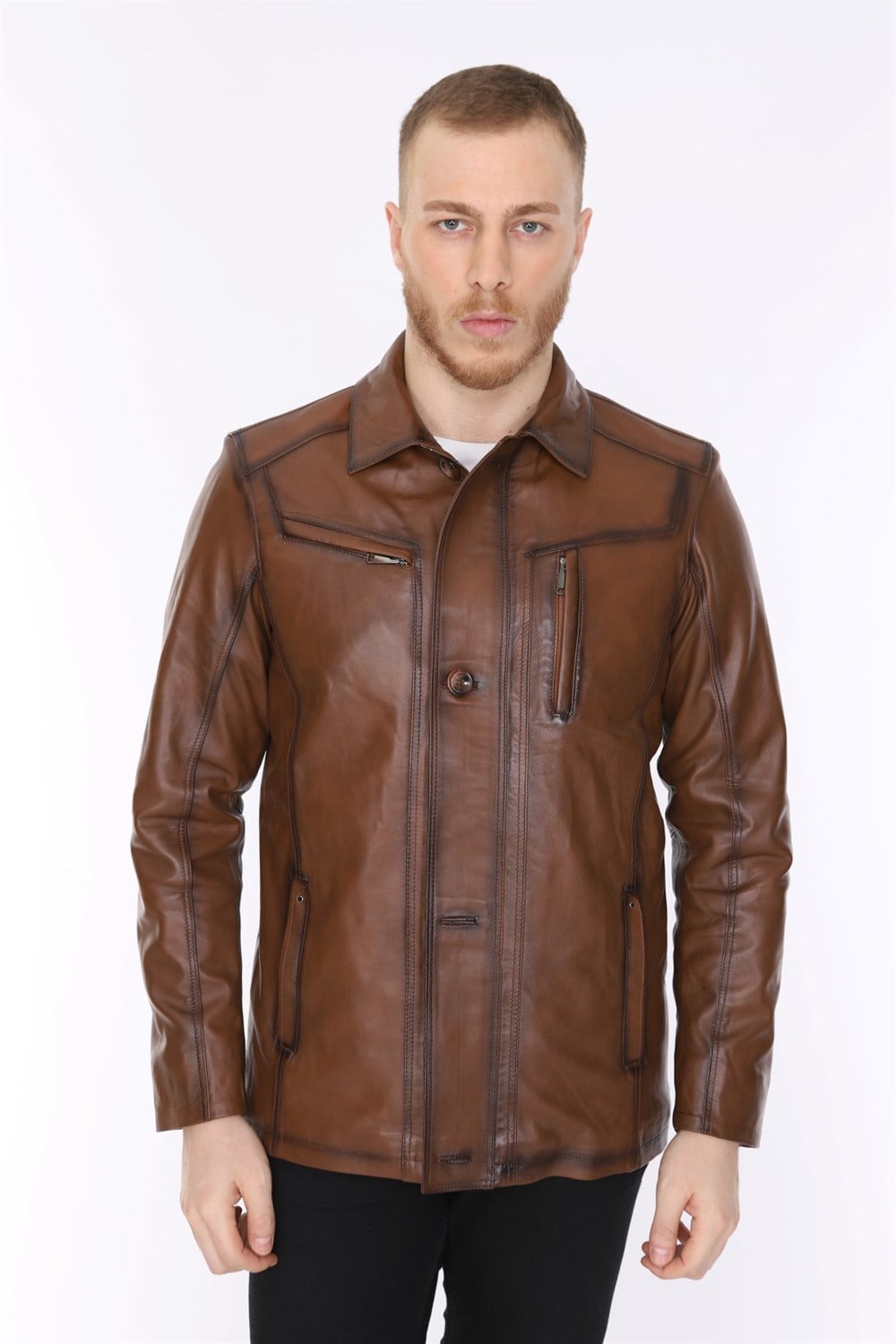 Erkek Deri Ceket Kahverengi Blouse