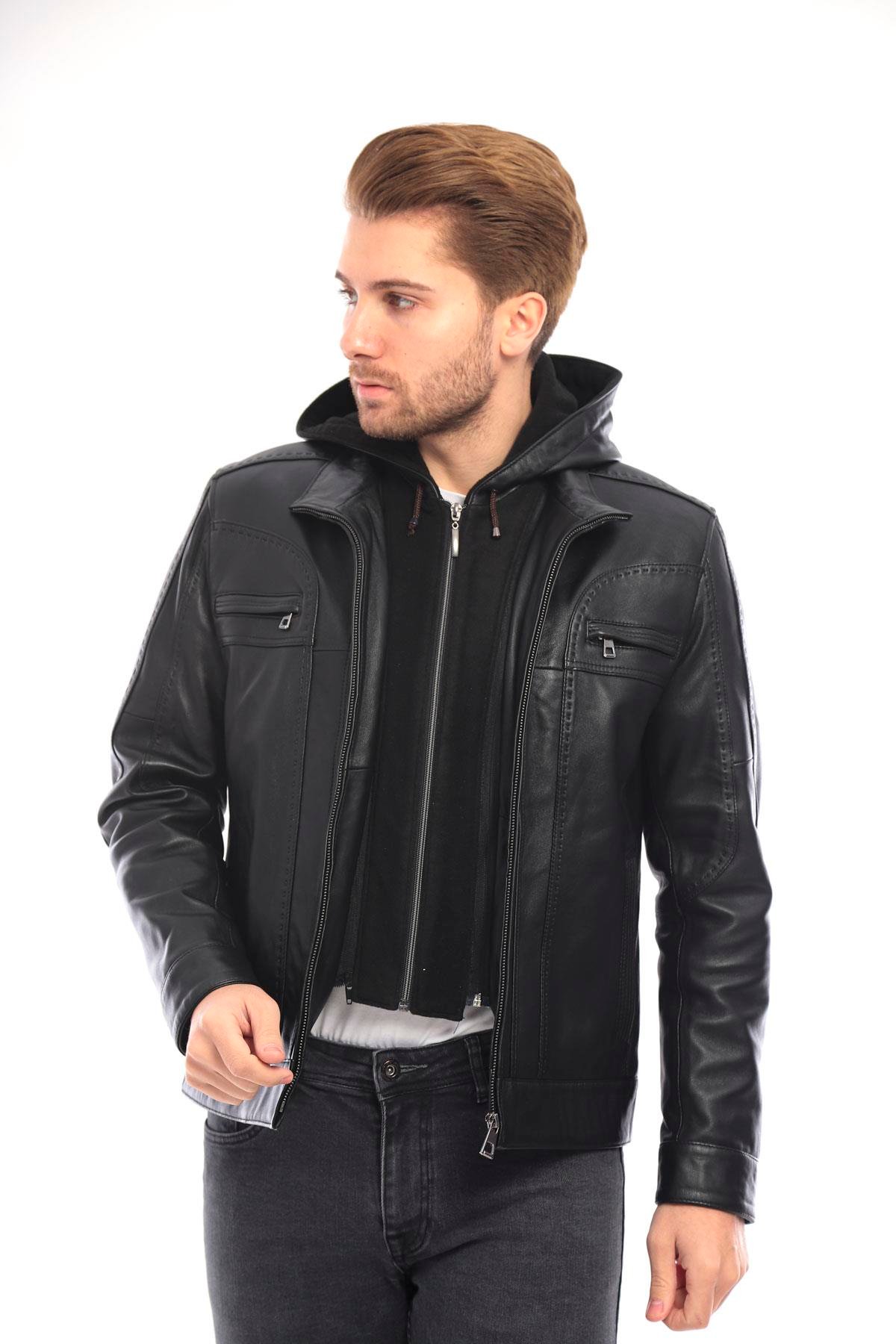 Erkek Deri Ceket Kapüşonlu - EM02029