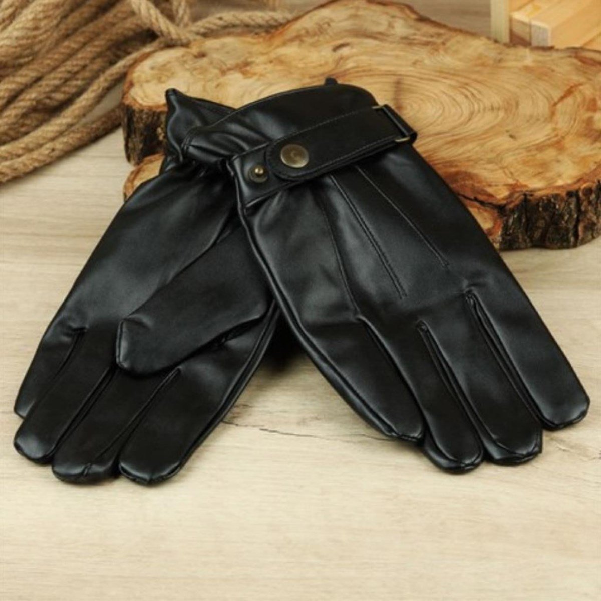 Erkek Deri Eldiven Polarlı Bileği Kemerli