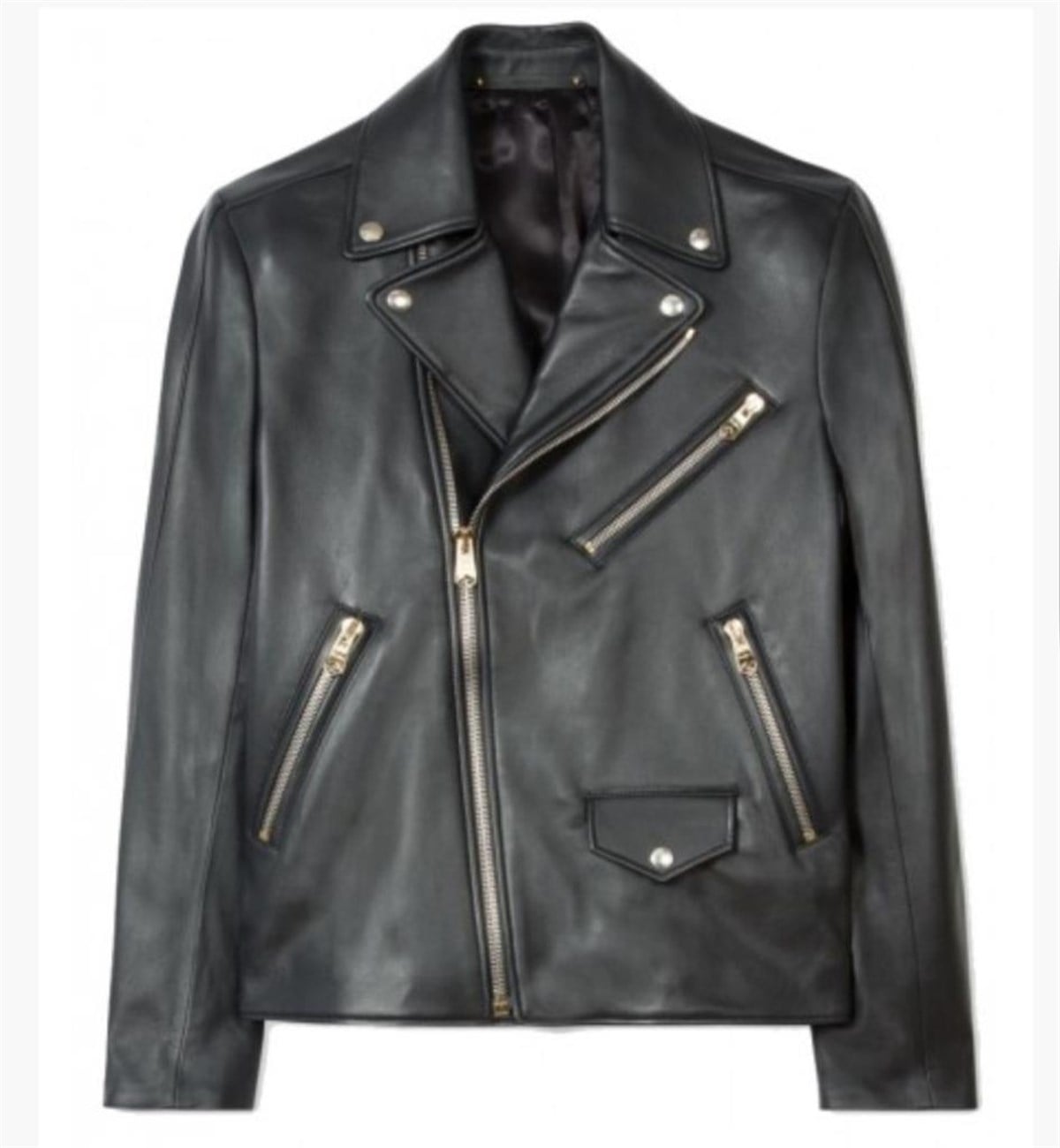 Hakiki Deri Siyah Clavin Fermuarlı Erkek Deri Ceket