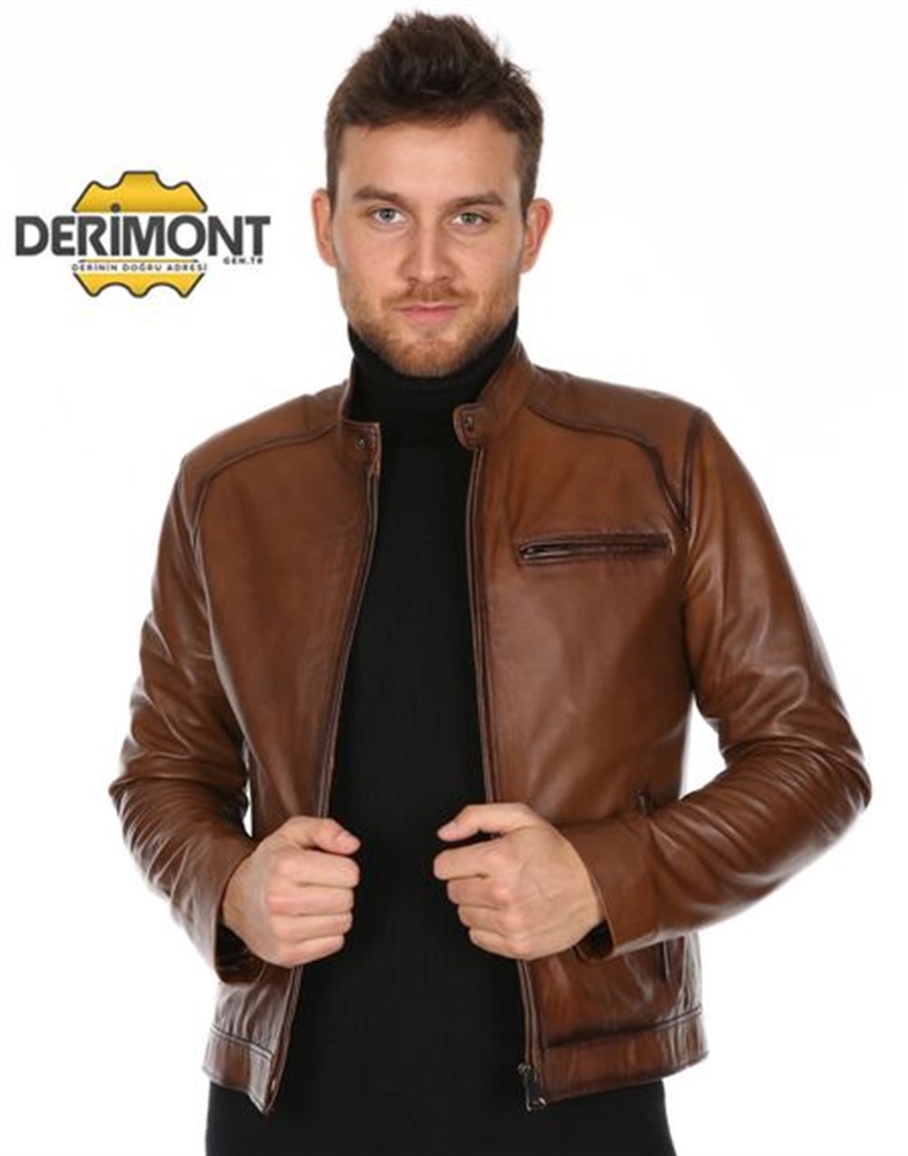 ERKEK DÜZ KAHVE DERİ MONT