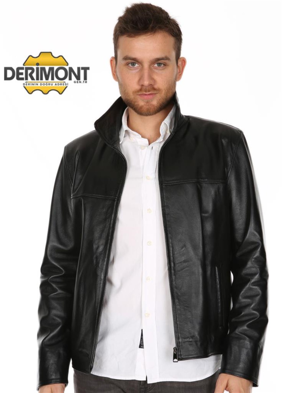 Hakiki Deri Siyah Jack Düz Kesim Erkek Deri Ceket