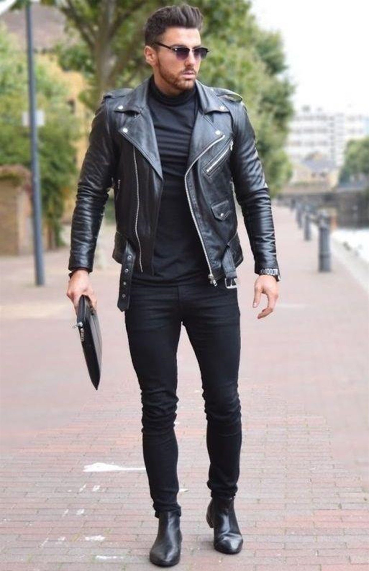 Hakiki Deri Siyah Henry Fermuarlı Erkek Deri Ceket