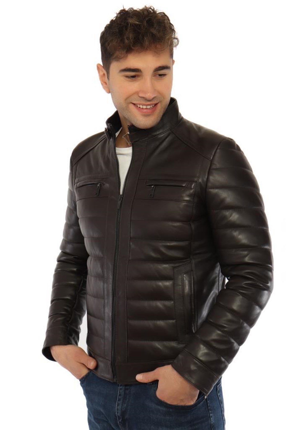 Hakiki Deri Siyah Jeremy Fermuarlı Erkek Deri Ceket