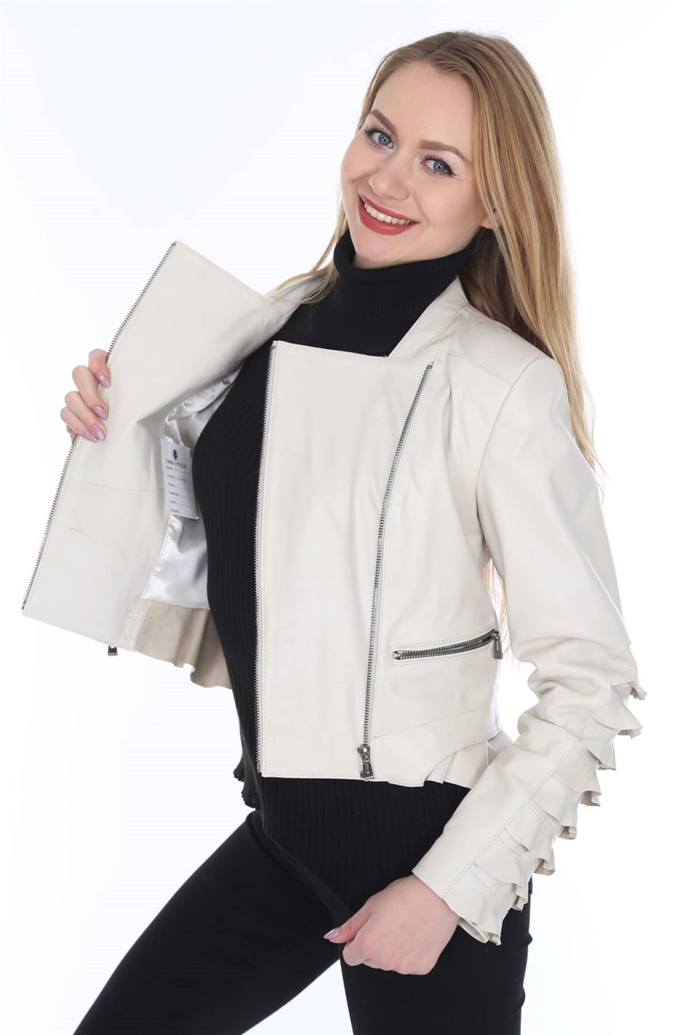 Kadın Deri Mont Beyaz Matignon | Deri Ceket Modelleri - Dericeket.com.tr