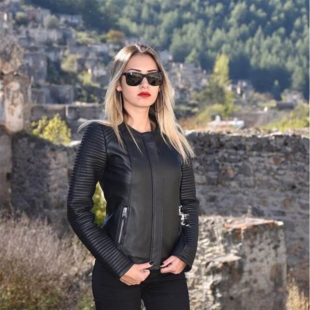 Kadın Deri Mont Siyah Rands
