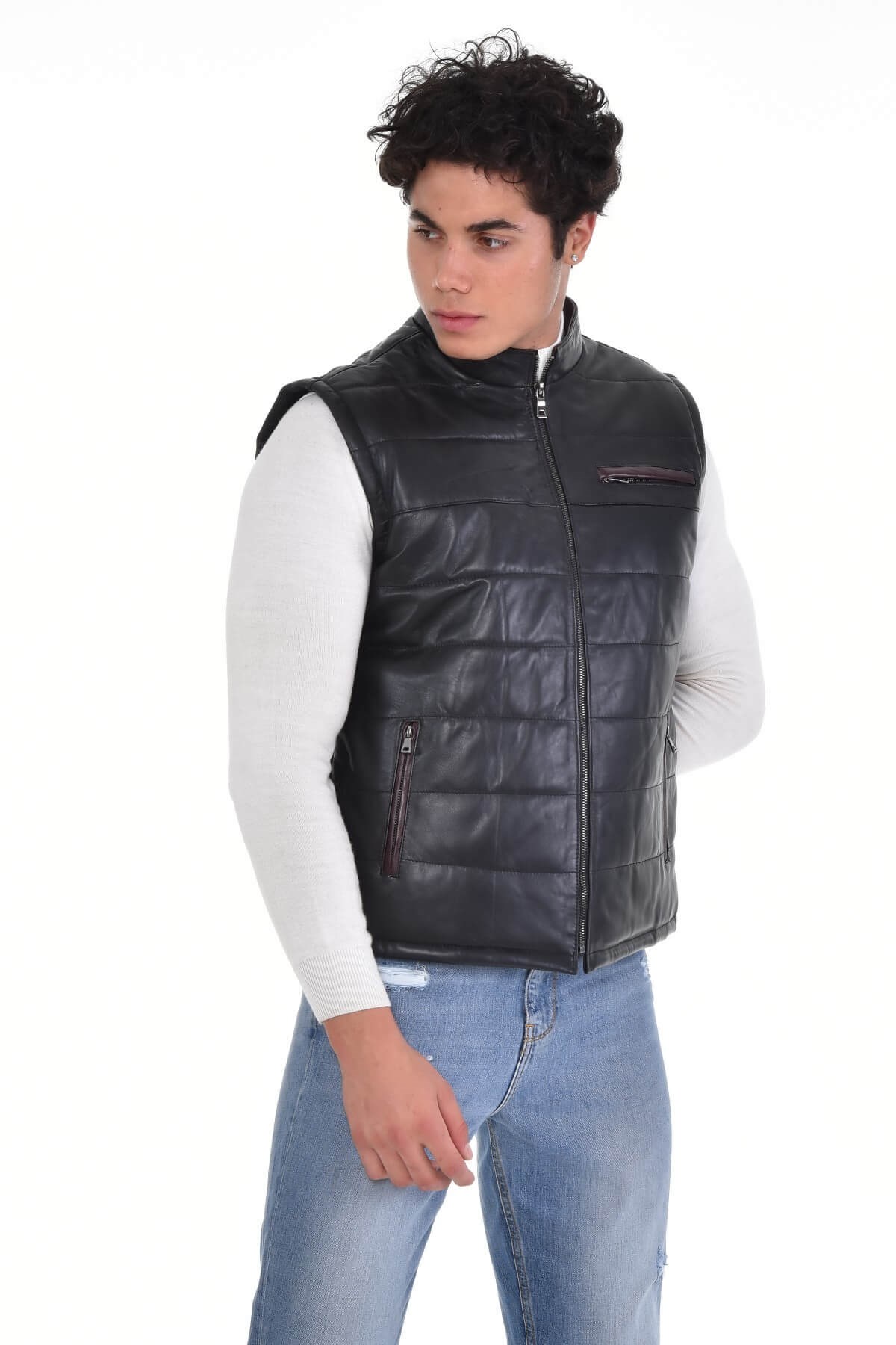 Neymar Siyah Erkek %100 Orijinal Deri Yelek