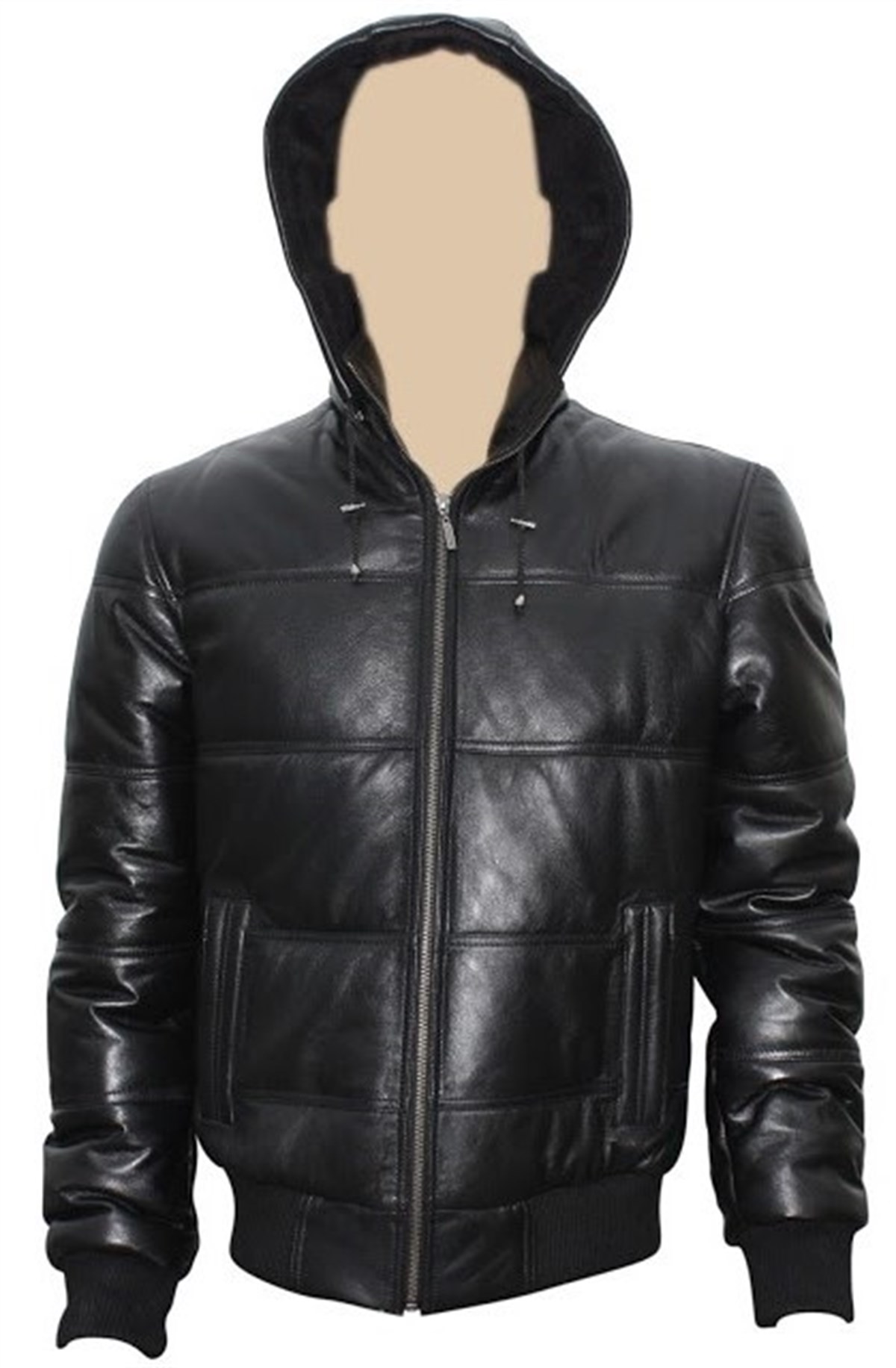 Hakiki Deri Siyah Şişme Latikli Erkek Deri Ceket