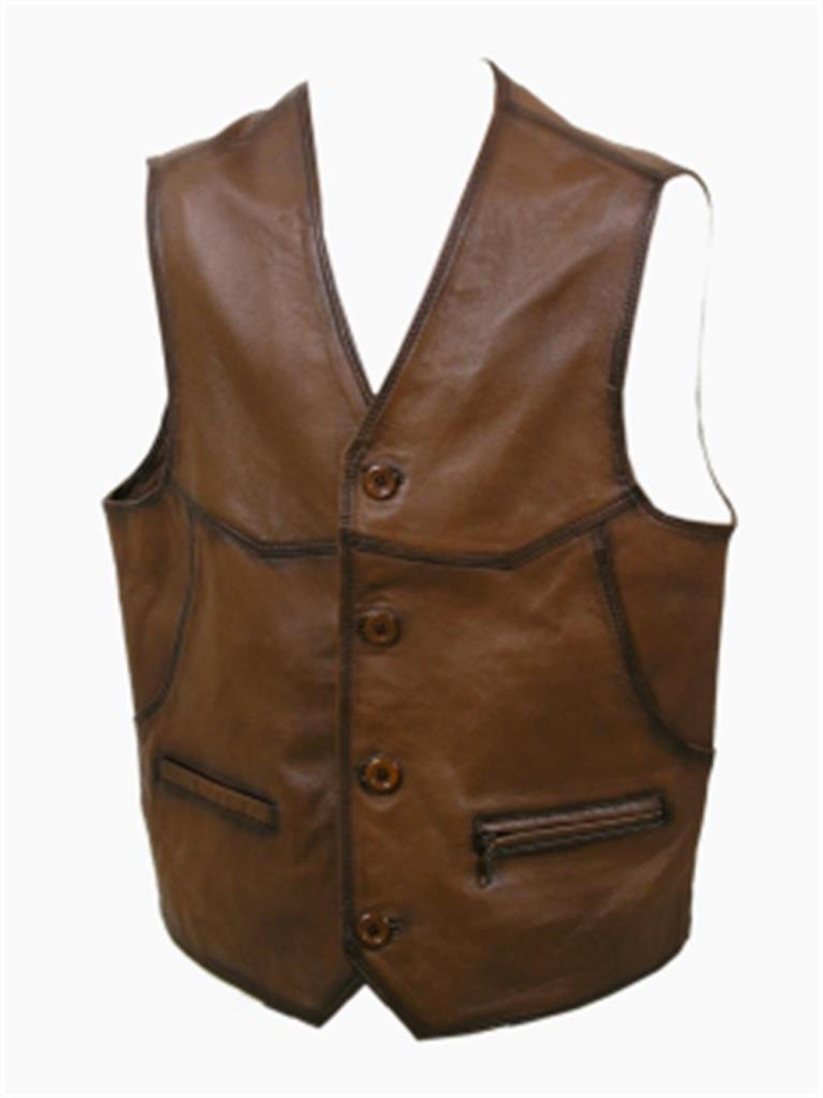 Hakiki Deri Kahverengi Düğmeli Erkek Yelek