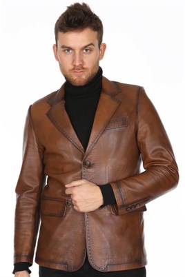 ERKEK KAHVE CASUAL DERİ CEKET