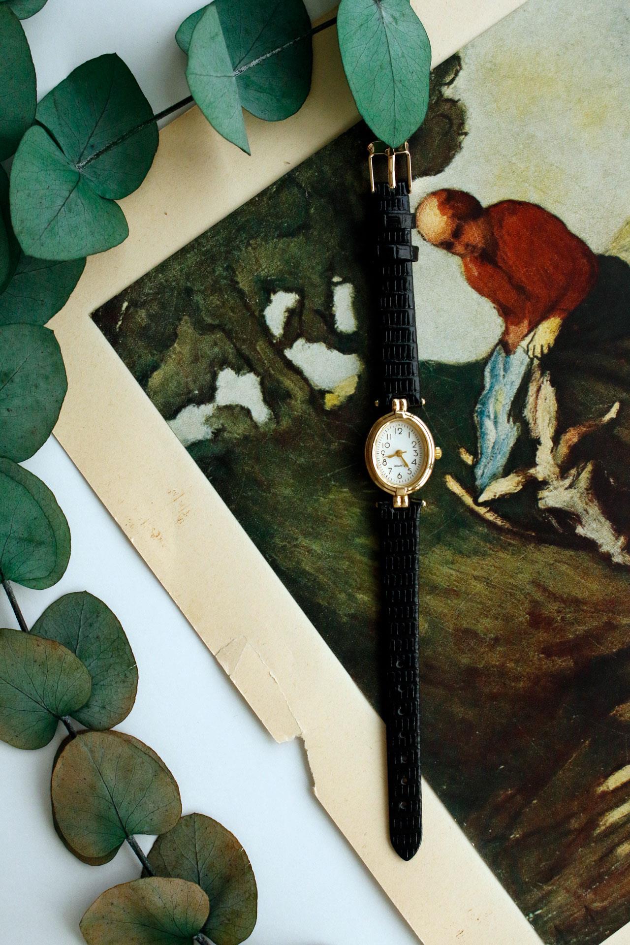 Matty Siyah Vintage Deri Kol Saati