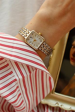 Kare Tasarımlı Gold&Silver Metal Kol Saati