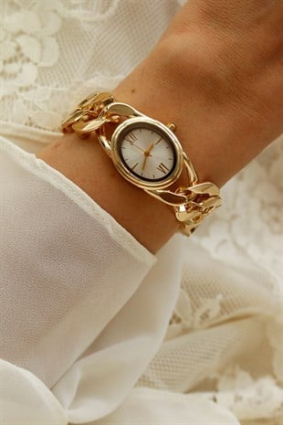 Premium Aveny Oval Gold Metal Kol Saati