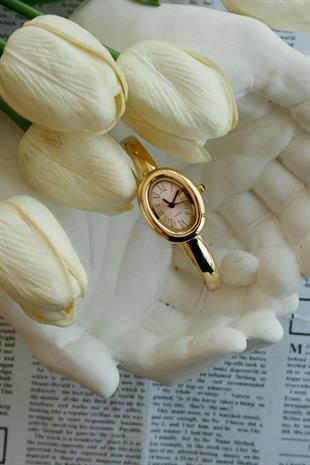 Ribero Gold Oval Metal Kadın Kol Saati(pembe kadran)