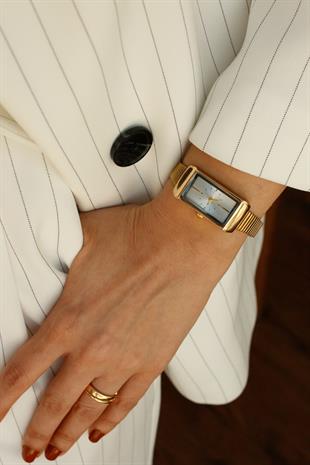 Tiyone Dikdörtgen Gold Çelik Kol Saati